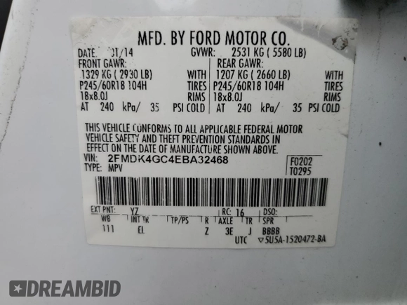2014 Ford Edge SE with VIN 2FMDK4GC4EBA32468, listed as a Copart auction lot 64206755 with 375,332 mi miles and Clean title. Bid and sale history available at DreamBid. Image 13.