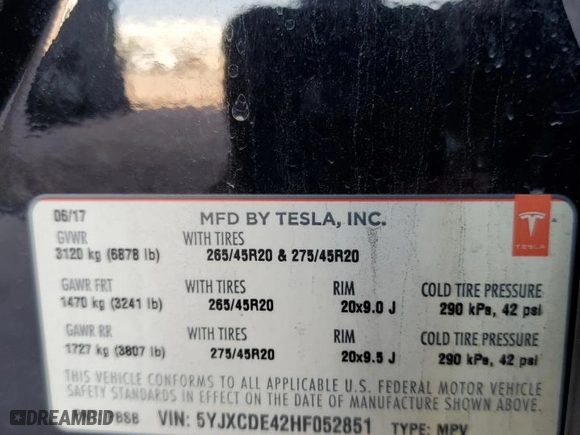 2017 Tesla Model X P100D with VIN 5YJXCDE42HF052851, listed as a Copart auction lot 75763854 with NaN miles and Salvage Title. Bid and sale history available at carsss.com. Image 12.