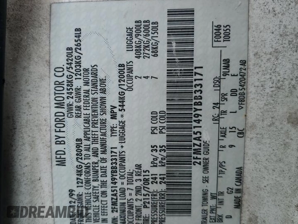 2000 Ford Windstar LX z VIN 2FMZA5149YBB33171, wystawiony jako Copart lot #75043374 z przebiegiem 116 126 mil mil oraz Szkoda całkowita • Salvage title. Historia ofert i sprzedaży dostępna na DreamBid. Obrazek 14.