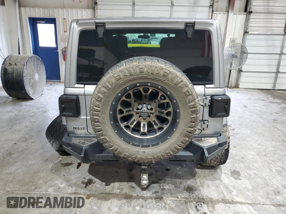 2018 Jeep Wrangler Unlimited Sahara with VIN 1C4HJXEG2JW196357, listed as a Copart auction lot 55105575 with Not provided miles and Salvage title. Bid and sale history available at DreamBid. Image 6.