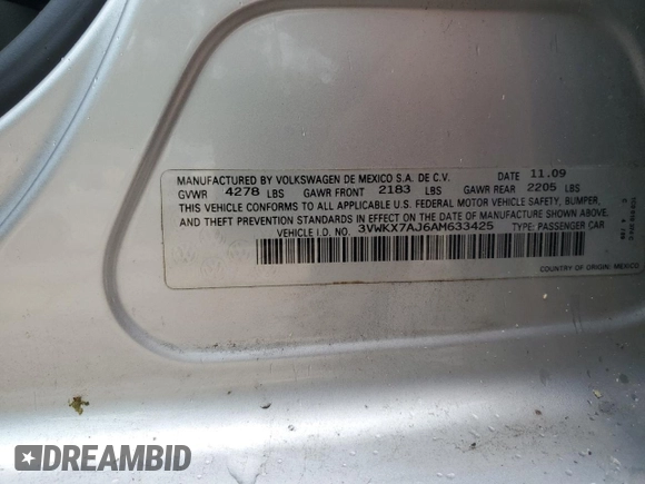 2010 Volkswagen Jetta SportWagen S with VIN 3VWKX7AJ6AM633425, listed as a Copart auction lot 66095024 with 175,436 mi miles and Salvage Title. Bid and sale history available at carsss.com. Image 12.