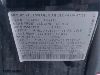 2009 Volkswagen Touareg 2 VR6 with VIN WVGBE77L29D010730, listed as a IAAI auction lot 41109415 with 230,325 mi miles. Bid and sale history available at carsss.com. Image 9.
