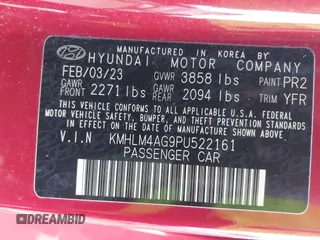 2023 Hyundai Elantra SEL with VIN KMHLM4AG9PU522161, listed as a IAAI auction lot 41738537 with 30,035 mi miles and . Bid and sale history available at DreamBid. Image 9.