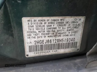 1999 Honda Civic VP z VIN 2HGEJ6612XH519340, wystawiony jako Copart lot #45510895 z przebiegiem 192 955 mil mil oraz Szkoda całkowita • Salvage title. Historia ofert i sprzedaży dostępna na DreamBid. Obrazek 12.