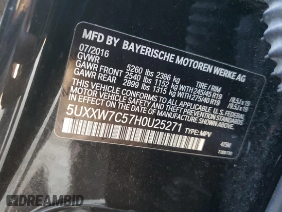 2017 BMW X4 M40i with VIN 5UXXW7C57H0U25271, listed as a Copart auction lot 52867584 with 92,502 mi miles. Bid and sale history available at carsss.com. Image 14.