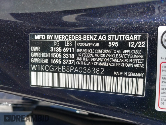 2023 Mercedes-Benz EQS 450 z VIN W1KCG2EB8PA036382, wystawiony jako IAAI lot #41868395 z przebiegiem 19 376 mil mil oraz . Historia ofert i sprzedaży dostępna na DreamBid. Obrazek 9.