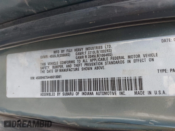 2004 Subaru Legacy Outback z VIN 4S3BH675446613361, wystawiony jako IAAI lot #42569852 z przebiegiem 194 181 mil mil oraz . Historia ofert i sprzedaży dostępna na DreamBid. Obrazek 9.