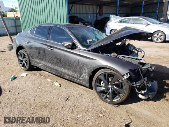 2023 Genesis G70 2.0T with VIN KMTG34TA3PU112975, listed as a Copart auction lot 69425084 with 0 mi miles and Salvage Title. Bid and sale history available at carsss.com. Image 4.