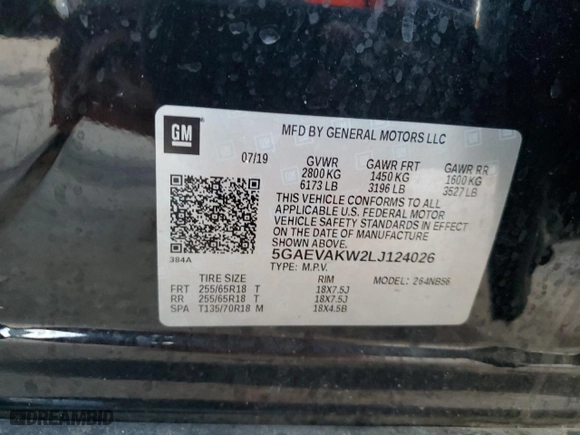 2020 Buick Enclave Essence with VIN 5GAEVAKW2LJ124026, listed as a Copart auction lot 46224355 with 82,706 mi miles and Salvage Title. Bid and sale history available at carsss.com. Image 13.