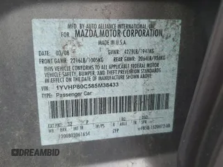 2008 Mazda 6 i Sport VE with VIN 1YVHP80C585M38433, listed as a Copart auction lot 79957794 with 102,642 mi miles and Salvage Title. Bid and sale history available at carsss.com. Image 12.