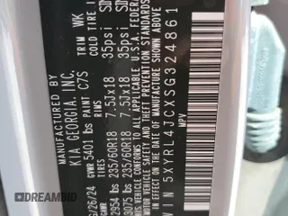 2025 Kia Sorento S z VIN 5XYRL4JCXSG324861, wystawiony jako Copart lot #47929585 z przebiegiem 8 110 mil mil oraz Szkoda całkowita • Salvage title. Historia ofert i sprzedaży dostępna na DreamBid. Obrazek 16.