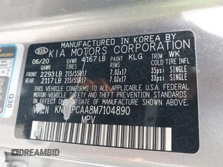 2021 Kia Seltos LX z VIN KNDEPCAA8M7104890, wystawiony jako IAAI lot #42059596 z przebiegiem 44 587 mil mil oraz . Historia ofert i sprzedaży dostępna na DreamBid. Obrazek 9.