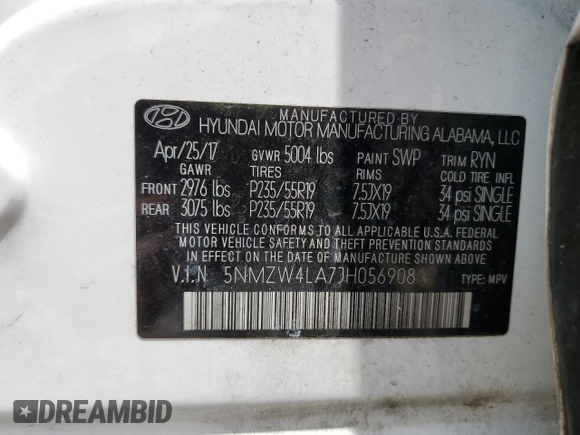 2018 Hyundai Santa Fe Ultimate с VIN 5NMZW4LA7JH056908, выставлен на аукционе Copart как лот 60416705 с пробегом 125 603 миль миль и Чистый • Clean title. История ставок и продаж доступна на DreamBid. Изображение 13.