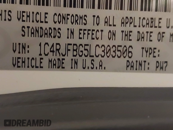 2020 Jeep Grand Cherokee Limited X z VIN 1C4RJFBG5LC303506, wystawiony jako IAAI lot #41526751 z przebiegiem 89 913 mil mil oraz . Historia ofert i sprzedaży dostępna na DreamBid. Obrazek 9.