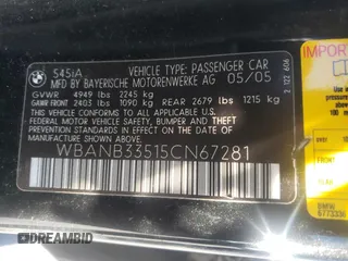 2005 BMW 5 Series 545i with VIN WBANB33515CN67281, listed as a Copart auction lot 87113314 with 102,977 mi miles and Clean Title. Bid and sale history available at carsss.com. Image 12.