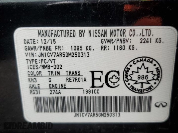 2016 Infiniti Q50 2.0t Premium with VIN JN1CV7AR5GM250313, listed as a Copart auction lot 50834625 with 113,245 mi miles and Salvage Title. Bid and sale history available at carsss.com. Image 12.