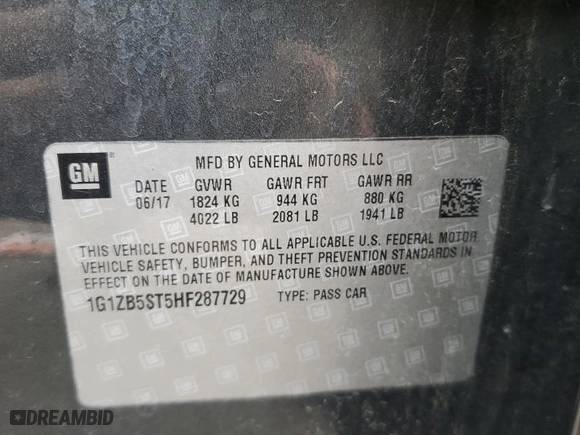 2017 Chevrolet Malibu LS with VIN 1G1ZB5ST5HF287729, listed as a Copart auction lot 45874225 with NaN miles and Salvage Title. Bid and sale history available at carsss.com. Image 14.