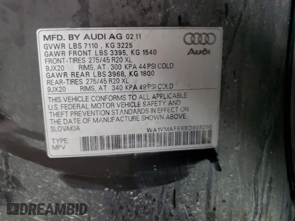 2011 Audi Q7 3.0L TDI Prestige with VIN WA1VMAFE8BD008260, listed as a Copart auction lot 77332504 with 234,701 mi miles and Salvage Title. Bid and sale history available at carsss.com. Image 13.