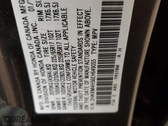 2014 Honda CR-V EX with VIN 2HKRM4H56EH649055, listed as a Copart auction lot 51631595 with 159,844 mi miles and Salvage Title. Bid and sale history available at carsss.com. Image 14.