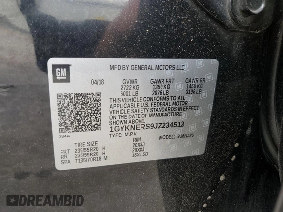 2018 Cadillac XT5 Premium Luxury FWD z VIN 1GYKNERS9JZ234513, wystawiony jako Copart lot #54105735 z przebiegiem 127 345 mil mil oraz Szkoda całkowita • Salvage title. Historia ofert i sprzedaży dostępna na DreamBid. Obrazek 12.