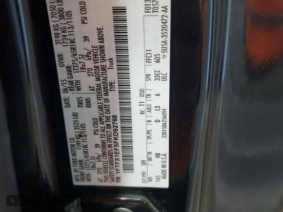 2015 Ford F-150 XLT with VIN 1FTFX1EF5FKD92768, listed as a Copart auction lot 48347935 with 155,178 mi miles and Salvage Title. Bid and sale history available at carsss.com. Image 12.