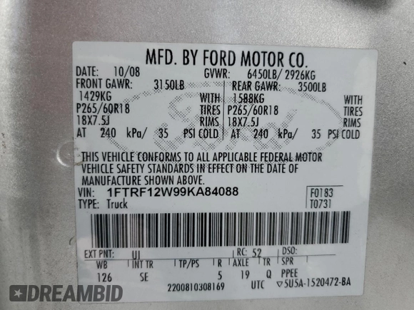 2009 Ford F-150 XL with VIN 1FTRF12W99KA84088, listed as a Copart auction lot 50093715 with 88,888 mi miles and Salvage Title. Bid and sale history available at carsss.com. Image 14.