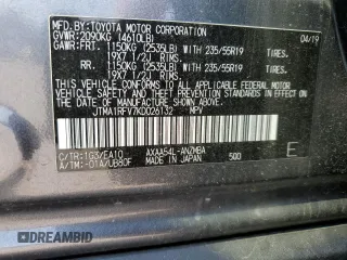2019 Toyota RAV4 XLE Premium with VIN JTMA1RFV7KD026132, listed as a Copart auction lot 48594395 with 34,671 mi miles and Salvage Title. Bid and sale history available at carsss.com. Image 13.