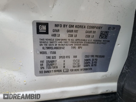 2022 Chevrolet TrailBlazer LT with VIN KL79MRSL4NB039142, listed as a Copart auction lot 52901105 with 56,049 mi miles and Salvage Title. Bid and sale history available at carsss.com. Image 13.
