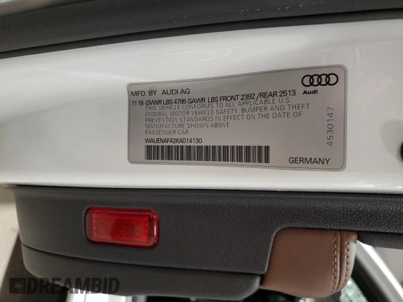 2019 Audi A4 Premium Plus с VIN WAUENAF42KA014130, выставлен на аукционе Copart как лот 56301045 с пробегом 46 040 миль миль и Списание • Salvage title. История ставок и продаж доступна на DreamBid. Изображение 12.