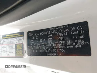 2020 Kia Forte LXS with VIN 3KPF24AD1LE257404, listed as a IAAI auction lot 41853440 with 48,475 mi miles. Bid and sale history available at carsss.com. Image 9.