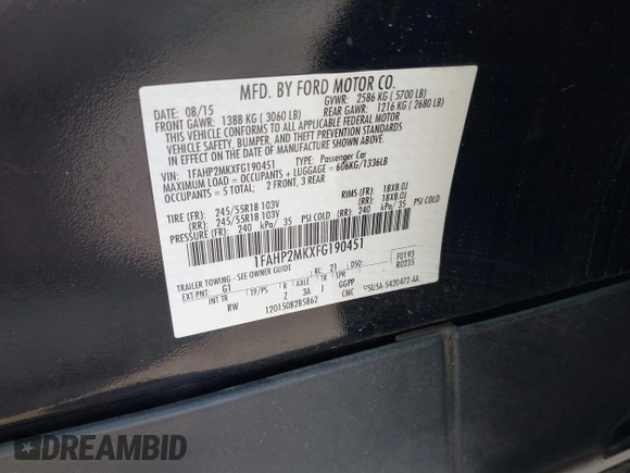 2015 Ford Police Interceptor с VIN 1FAHP2MKXFG190451, выставлен на аукционе IAAI как лот 42292347 с пробегом 121 164 миль миль и . История ставок и продаж доступна на DreamBid. Изображение 9.