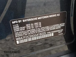 2016 BMW 7 Series 750i xDrive with VIN WBA7F2C5XGG418225, listed as a Copart auction lot 54860623 with 76,980 mi miles and . Bid and sale history available at DreamBid. Image 12.