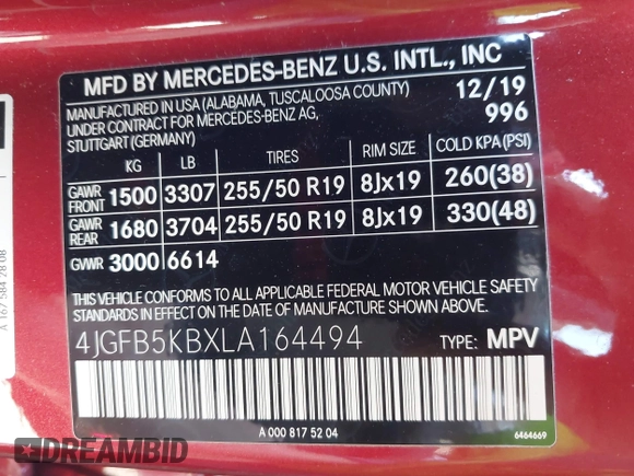 2020 Mercedes-Benz GLE 450 z VIN 4JGFB5KBXLA164494, wystawiony jako IAAI lot #42112215 z przebiegiem 30 868 mil mil oraz . Historia ofert i sprzedaży dostępna na DreamBid. Obrazek 9.
