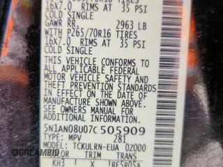 2007 Nissan Xterra SE z VIN 5N1AN08U07C505909, wystawiony jako Copart lot #59867365 z przebiegiem 128 097 mil mil oraz Szkoda całkowita • Salvage title. Historia ofert i sprzedaży dostępna na DreamBid. Obrazek 13.
