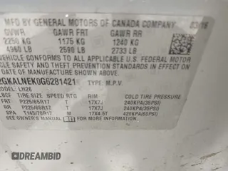 2016 GMC Terrain SLE with VIN 2GKALNEK0G6281421, listed as a IAAI auction lot 42715423 with 115,388 mi miles and . Bid and sale history available at DreamBid. Image 9.