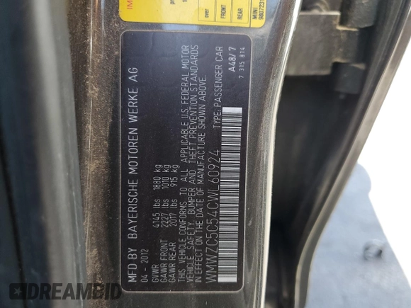 2012 MINI Countryman S with VIN WMWZC5C54CWL60924, listed as a Copart auction lot 56950315 with Not Provided miles and Clean Title. Bid and sale history available at DreamBid. Image 12.