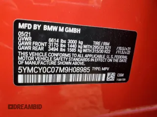 2021 BMW X6 M with VIN 5YMCY0C07M9H08985, listed as a Copart auction lot 88762065 with 0 mi miles and Salvage Title. Bid and sale history available at carsss.com. Image 14.