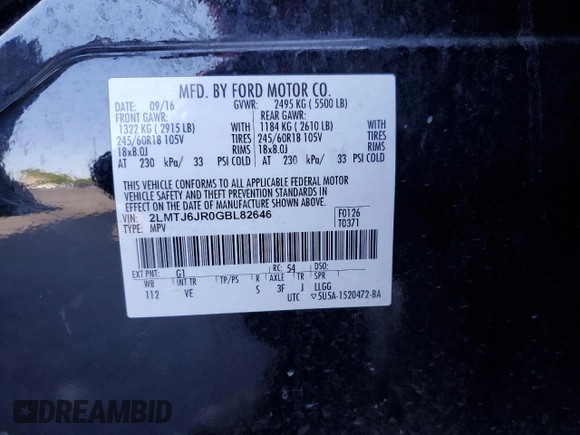 2016 Lincoln MKX Premiere с VIN 2LMTJ6JR0GBL82646, выставлен на аукционе Copart как лот 55661365 с пробегом 145 074 миль миль и Списание • Salvage title. История ставок и продаж доступна на DreamBid. Изображение 13.