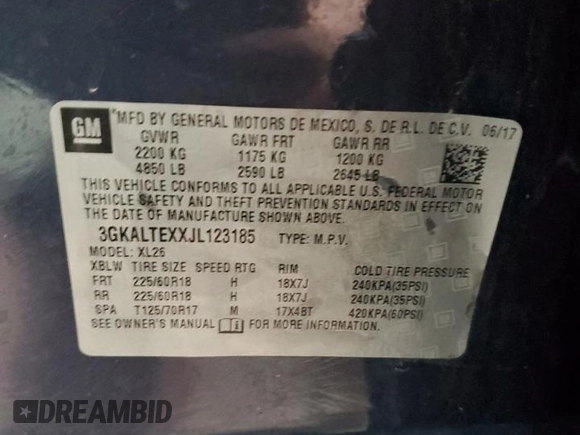 2018 GMC Terrain SLE with VIN 3GKALTEXXJL123185, listed as a Copart auction lot 45950595 with 120,635 mi miles and Salvage Title. Bid and sale history available at carsss.com. Image 14.