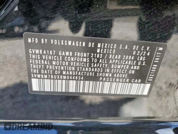 2024 Volkswagen Jetta Sport z VIN 3VWBM7BUXRM044634, wystawiony jako Copart lot #63899615 z przebiegiem 7 586 mil mil oraz Czysty tytuł • Clean title. Historia ofert i sprzedaży dostępna na DreamBid. Obrazek 12.