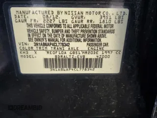 2012 Nissan Sentra S with VIN 3N1AB6AP4CL778342, listed as a Copart auction lot 61245325 with 106,623 mi miles and Salvage title. Bid and sale history available at DreamBid. Image 12.