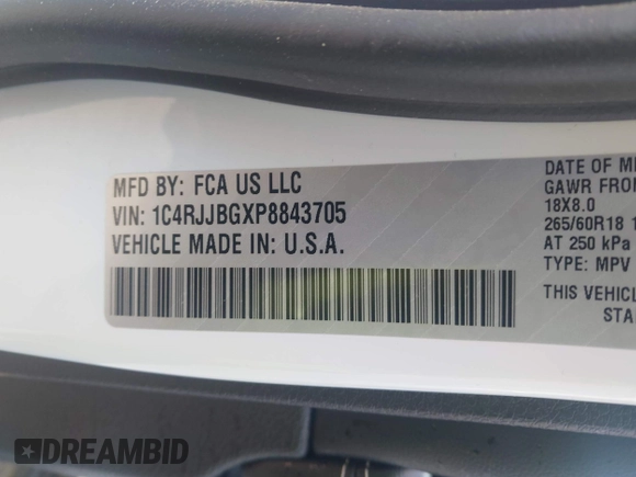 2023 Jeep Grand Cherokee Limited with VIN 1C4RJJBGXP8843705, listed as a IAAI auction lot 42013693 with 40,071 mi miles and . Bid and sale history available at DreamBid. Image 9.