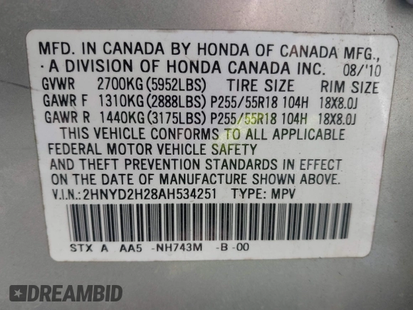 2010 Acura MDX с VIN 2HNYD2H28AH534251, выставлен на аукционе IAAI как лот 41632434 с пробегом 133 234 миль миль и . История ставок и продаж доступна на DreamBid. Изображение 9.