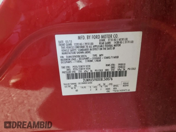 2014 Lincoln MKT with VIN 2LMHJ5FK0EBL50076, listed as a Copart auction lot 85914264 with 138,387 mi miles and Salvage Title. Bid and sale history available at DreamBid. Image 13.