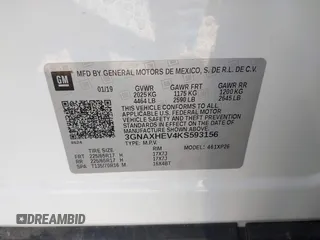 2019 Chevrolet Equinox LS z VIN 3GNAXHEV4KS593156, wystawiony jako IAAI lot #41979511 z przebiegiem 53 124 mil mil oraz . Historia ofert i sprzedaży dostępna na DreamBid. Obrazek 9.
