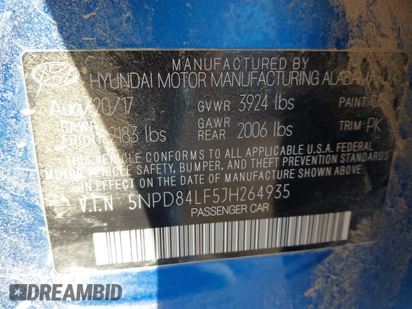 2018 Hyundai Elantra SEL with VIN 5NPD84LF5JH264935, listed as a IAAI auction lot 41643469 with 145,825 mi miles and . Bid and sale history available at DreamBid. Image 9.