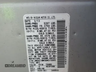 2013 Nissan Murano SV with VIN JN8AZ1MW3DW315865, listed as a Copart auction lot 58785425 with 118,112 mi miles and Salvage title. Bid and sale history available at DreamBid. Image 13.