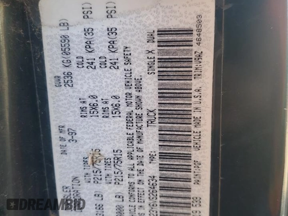 1997 Dodge Dakota z VIN 1B7GG23Y6VS264634, wystawiony jako Copart lot #50611355 z przebiegiem 221 823 mil mil oraz Szkoda całkowita • Salvage title. Historia ofert i sprzedaży dostępna na DreamBid. Obrazek 14.
