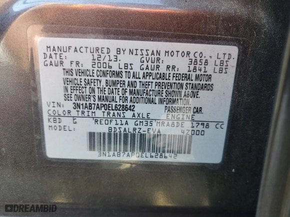 2014 Nissan Sentra S with VIN 3N1AB7AP0EL628642, listed as a Copart auction lot 50925005 with 109,503 mi miles and Clean Title. Bid and sale history available at carsss.com. Image 12.