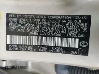 2013 Lexus ES 300h with VIN JTHBW1GG5D2024366, listed as a Copart auction lot 49562055 with 227,557 mi miles and Salvage Title. Bid and sale history available at DreamBid. Image 13.